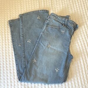 Abercrombie Kids~ High Rise Wide Leg White Bow Jeans in Blue